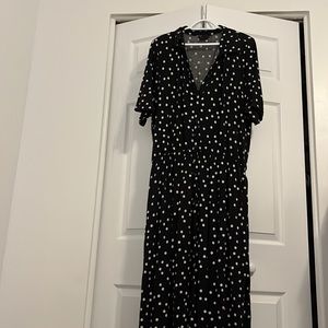 BLACK AND WHITE POLKA DOT MAXI DRESS- button down